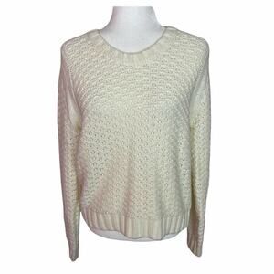 Lole Sweater Size L Ivory Wool Blend Loose Knit Crew Neck Chunky Long Sleeve